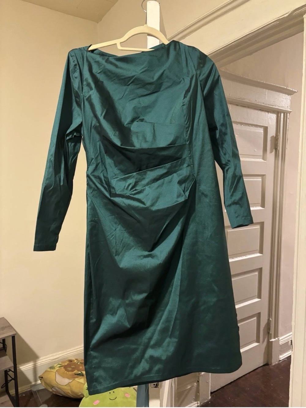 Talbot Runhof Iridescent Dark Green Long-Sleeve Midi Dress